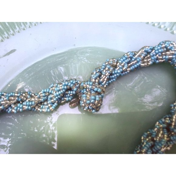 Vintage Nepal Glass seed bead Woven Necklace Turquoise - Picture 6 of 13